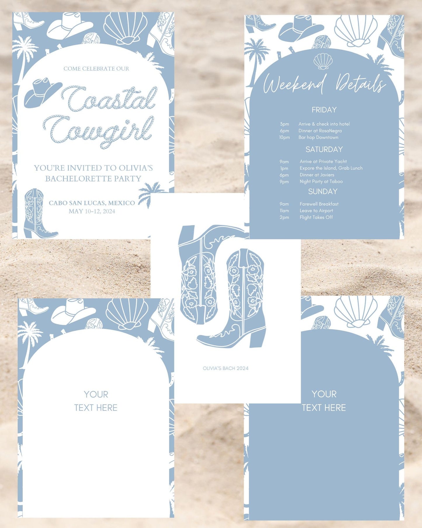 Coastal Cowgirl Bachelorette Invitation and Itinerary