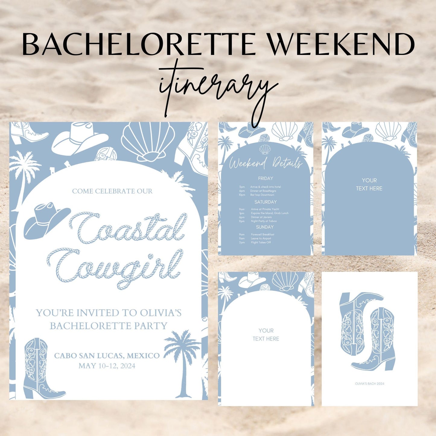 Coastal Cowgirl Bachelorette Invitation and Itinerary